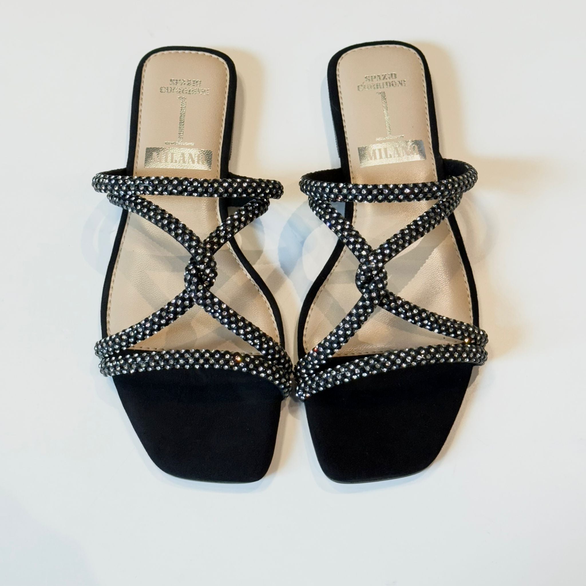 S5-8287 Ciabattina Nodo Strass Nero