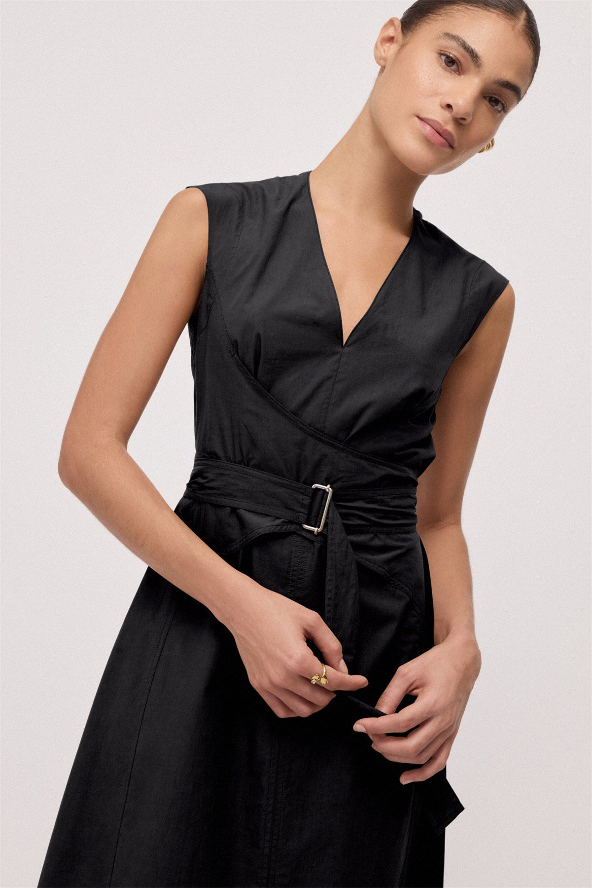 S6-DA5361 Abito Incrocio Cotone Nero