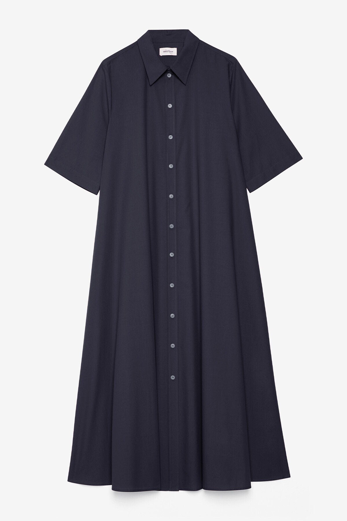 S6-DA5377 Abito Chemisier Svasato Cotone Blu Night