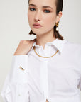 W4-DC5039 Camicia Cotone con Fiocco Bianco