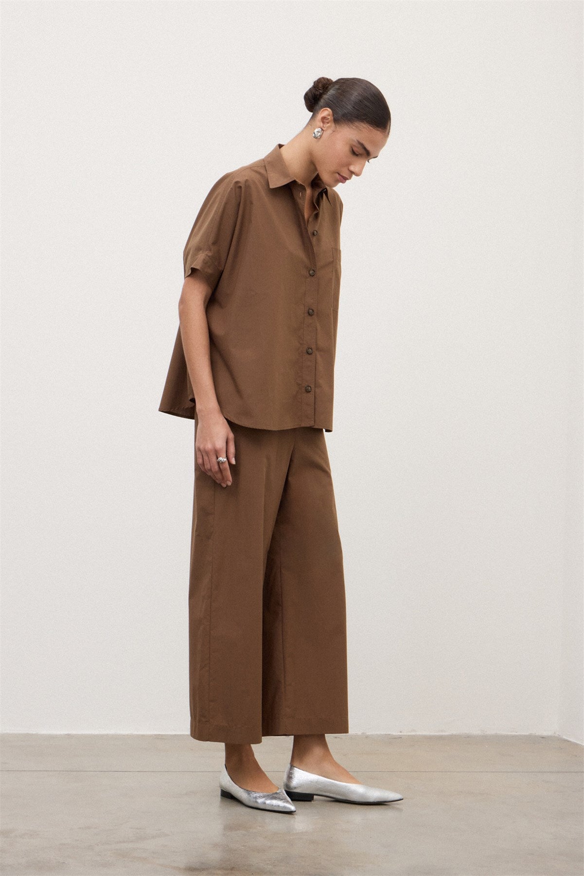 S6-DP9741-2 Pantalone Cotone Cropped Cioccolata