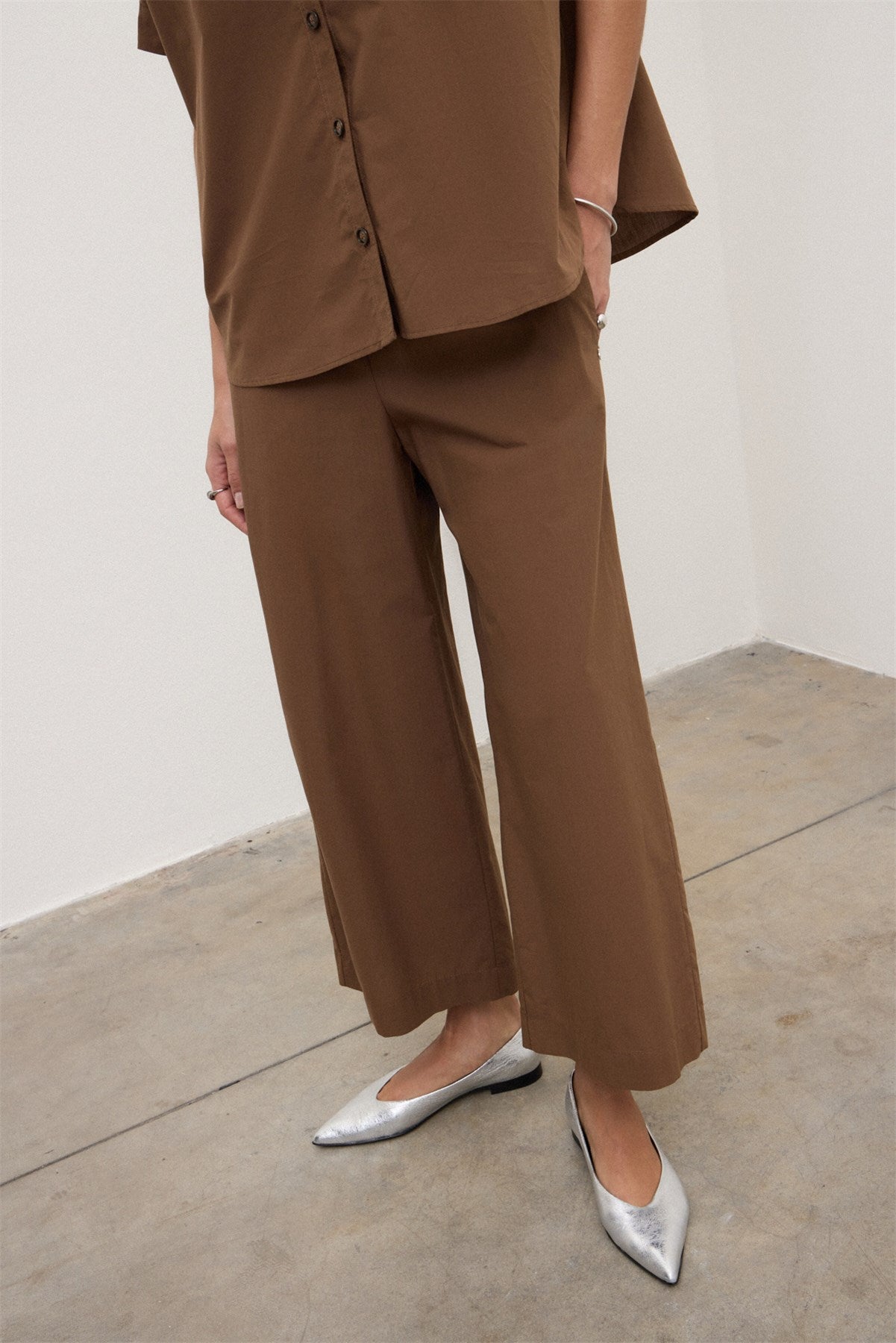 S6-DP9741-2 Pantalone Cotone Cropped Cioccolata