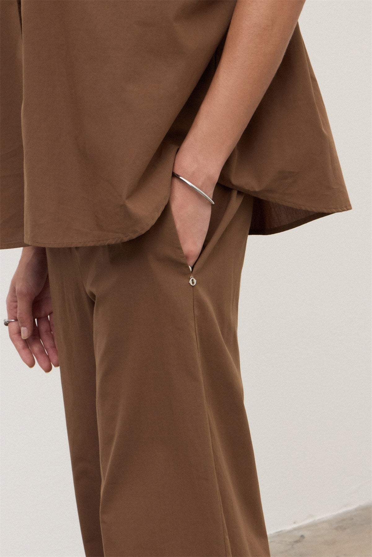 S6-DP9741-2 Pantalone Cotone Cropped Cioccolata