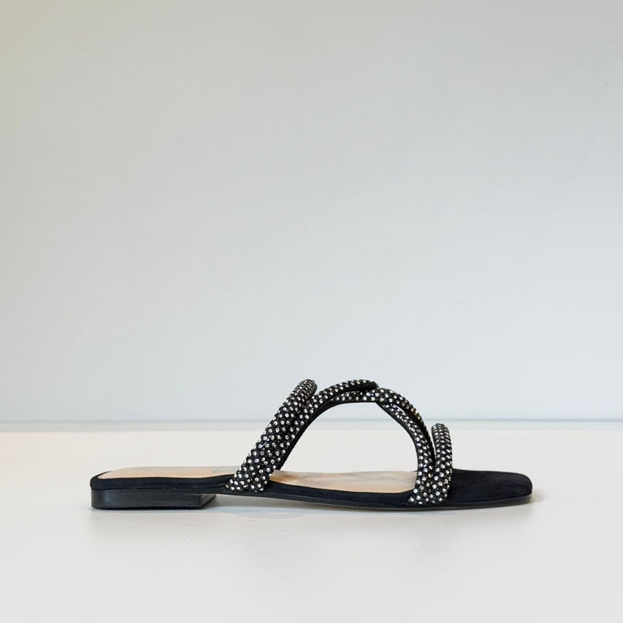 S5-8287 Ciabattina Nodo Strass Nero
