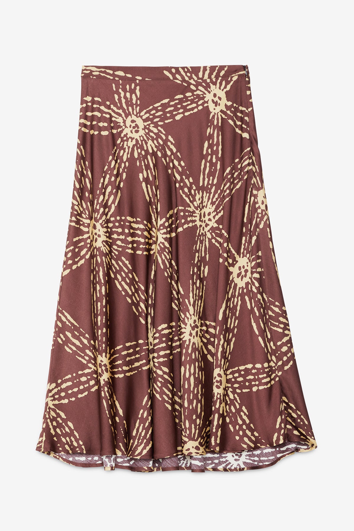 S5-DN6221 Gonna Midi in Raso di Viscosa Cioccolato