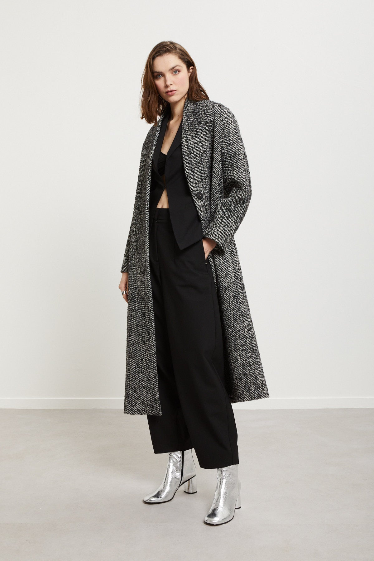 W5-DJ0070 Cappotto Lungo In Misto Lana