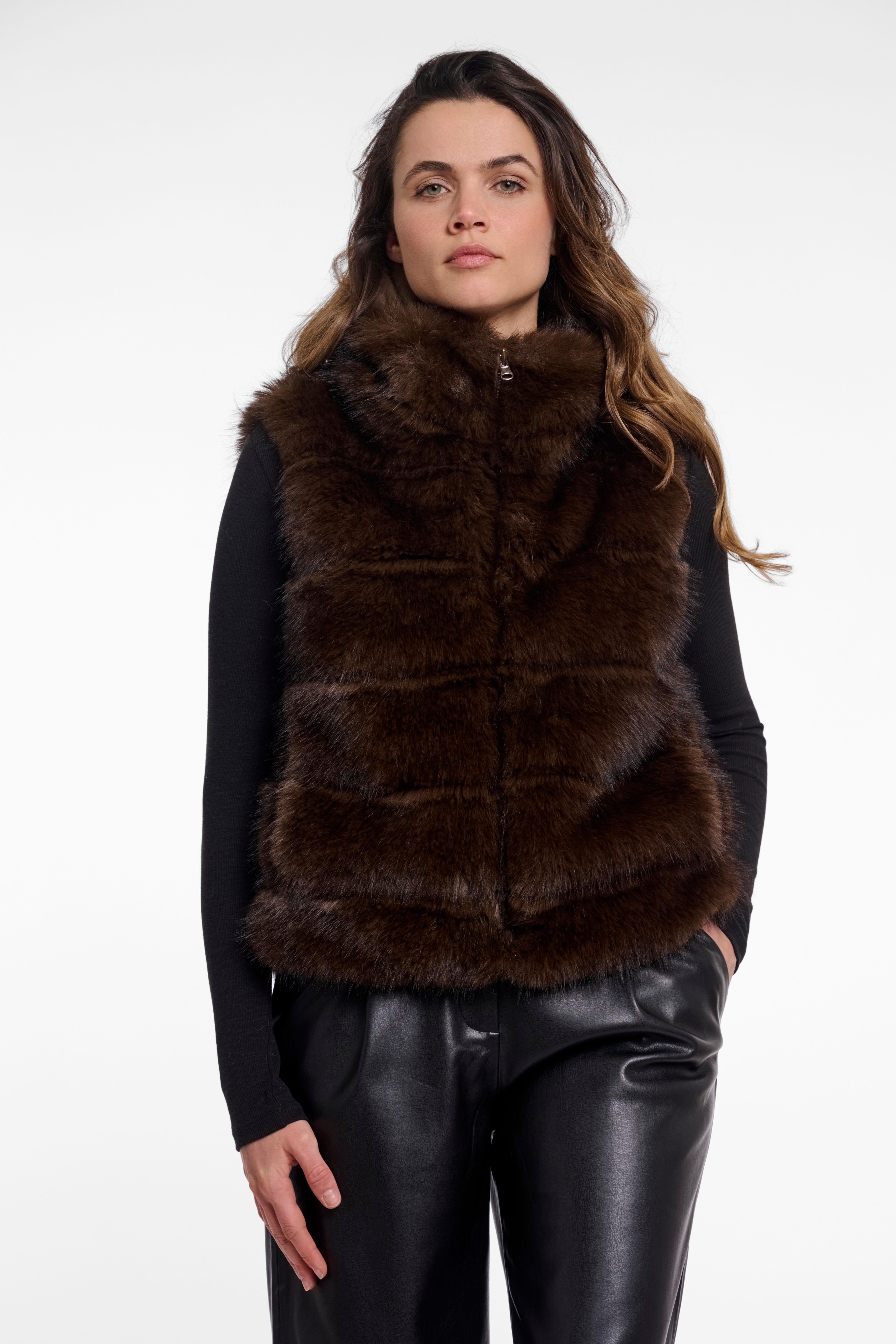 W6-SAMAR Gilet Ecopelliccia Dark Brown
