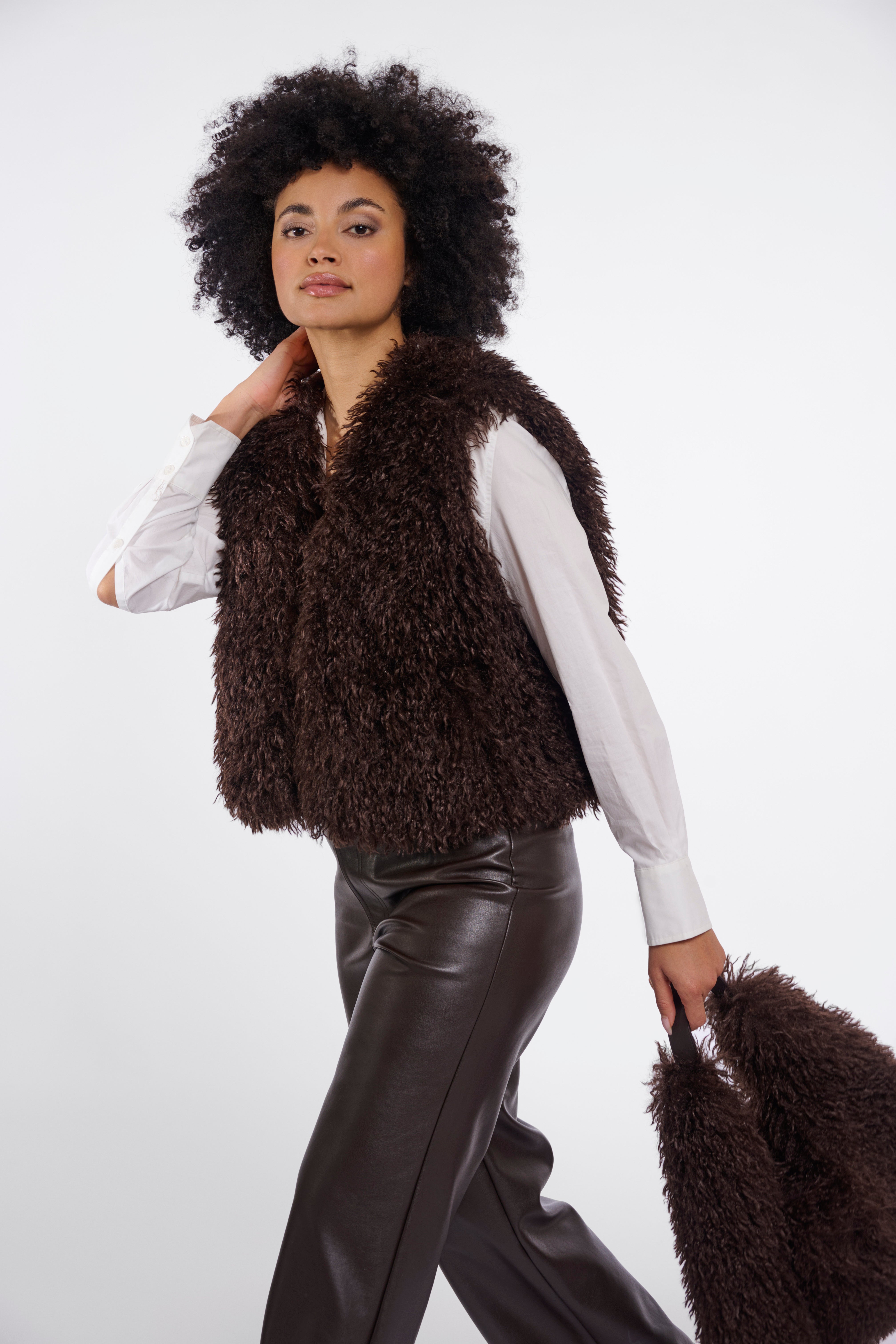W6-SENSY Gilet Ecopelliccia Coffee Roast