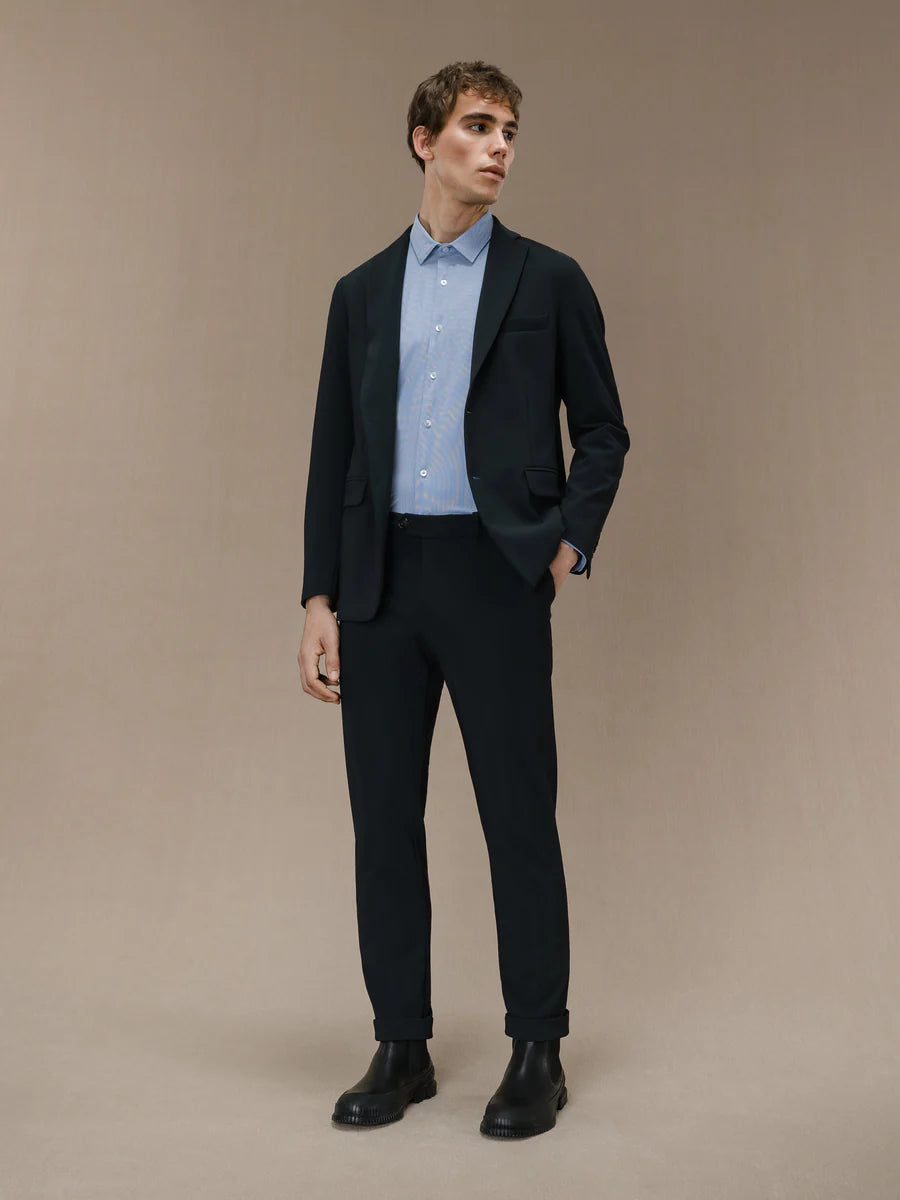 UW4-254/V05 Camicia Oxford Jacquard Open Bianco Pois Blu Man