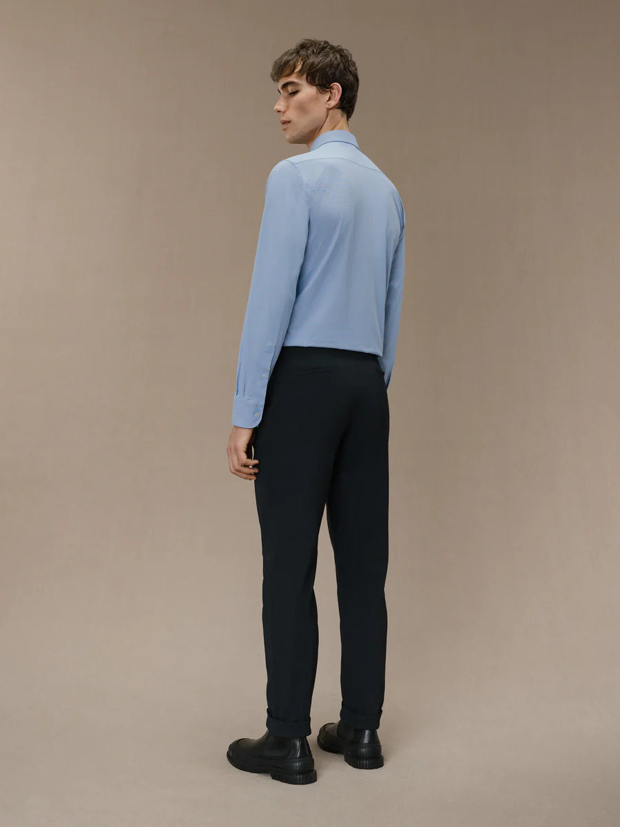 UW4-254/V05 Camicia Oxford Jacquard Open Bianco Pois Blu Man