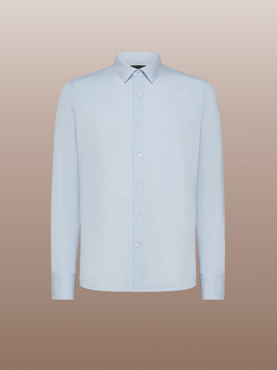 UW4-254/V05 Camicia Oxford Jacquard Open Bianco Pois Blu Man