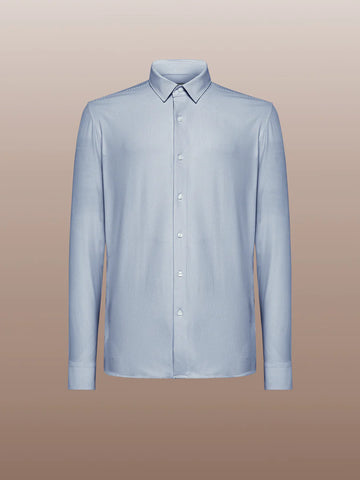 UW4-254/V90 Camicia Oxford Jacquard Open Bianco Righine Blu Man