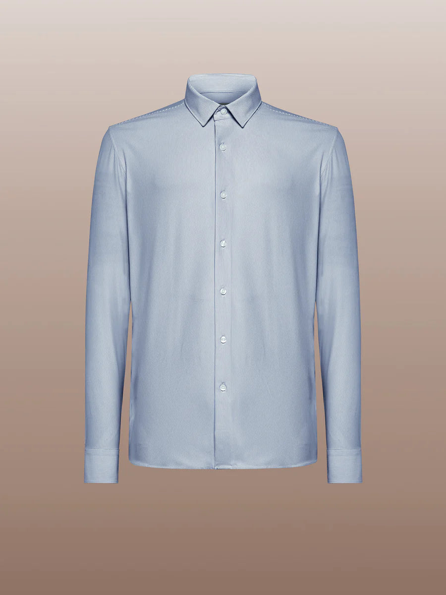 UW4-254/V90 Camicia Oxford Jacquard Open Bianco Righine Blu Man