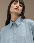 DW4-807 Camicia Oxford Jacquard Boyfriend Dark Blue Woman