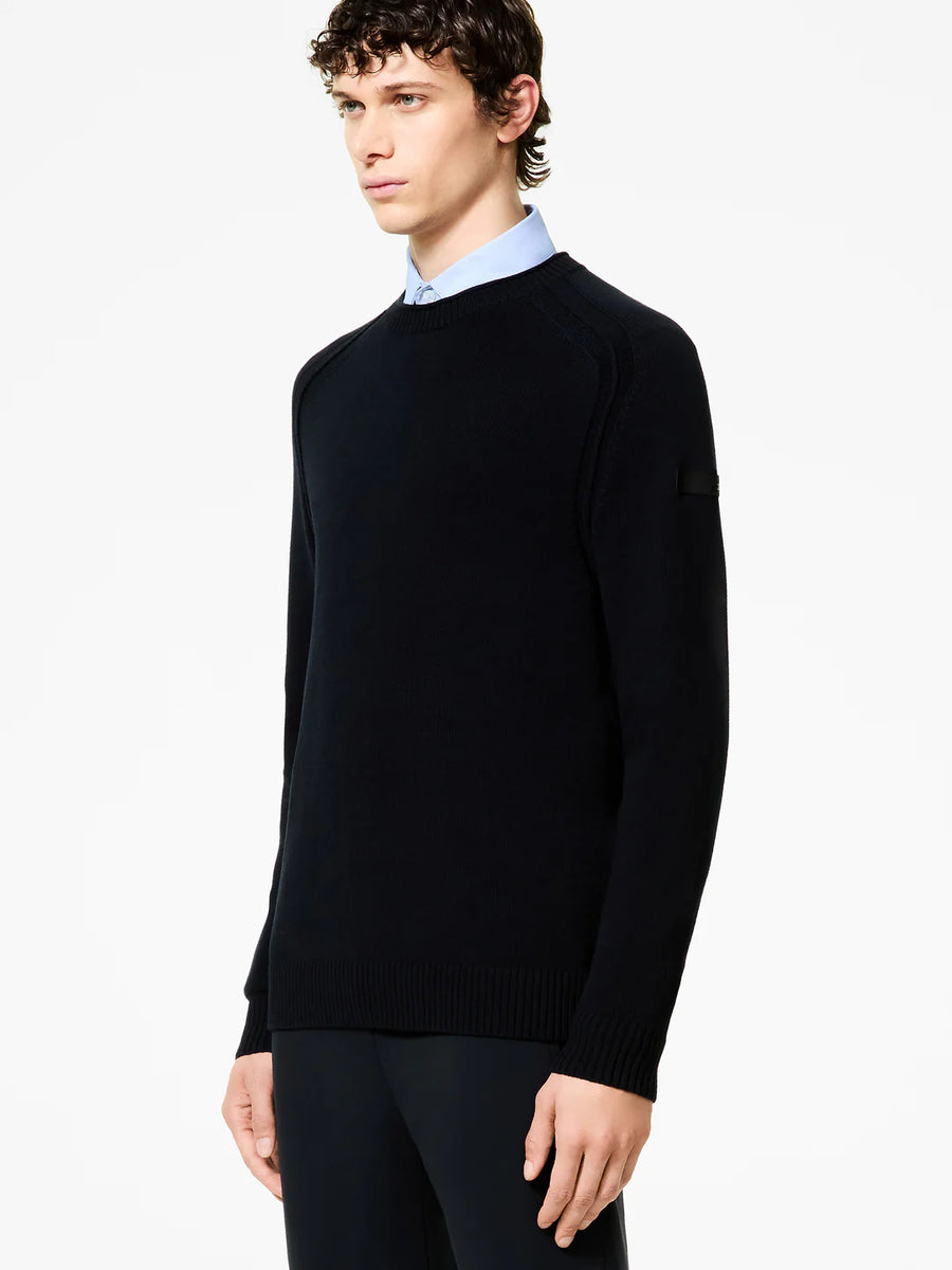 UW5-140 Maglia Cotton Plain Round Blue/Black Man