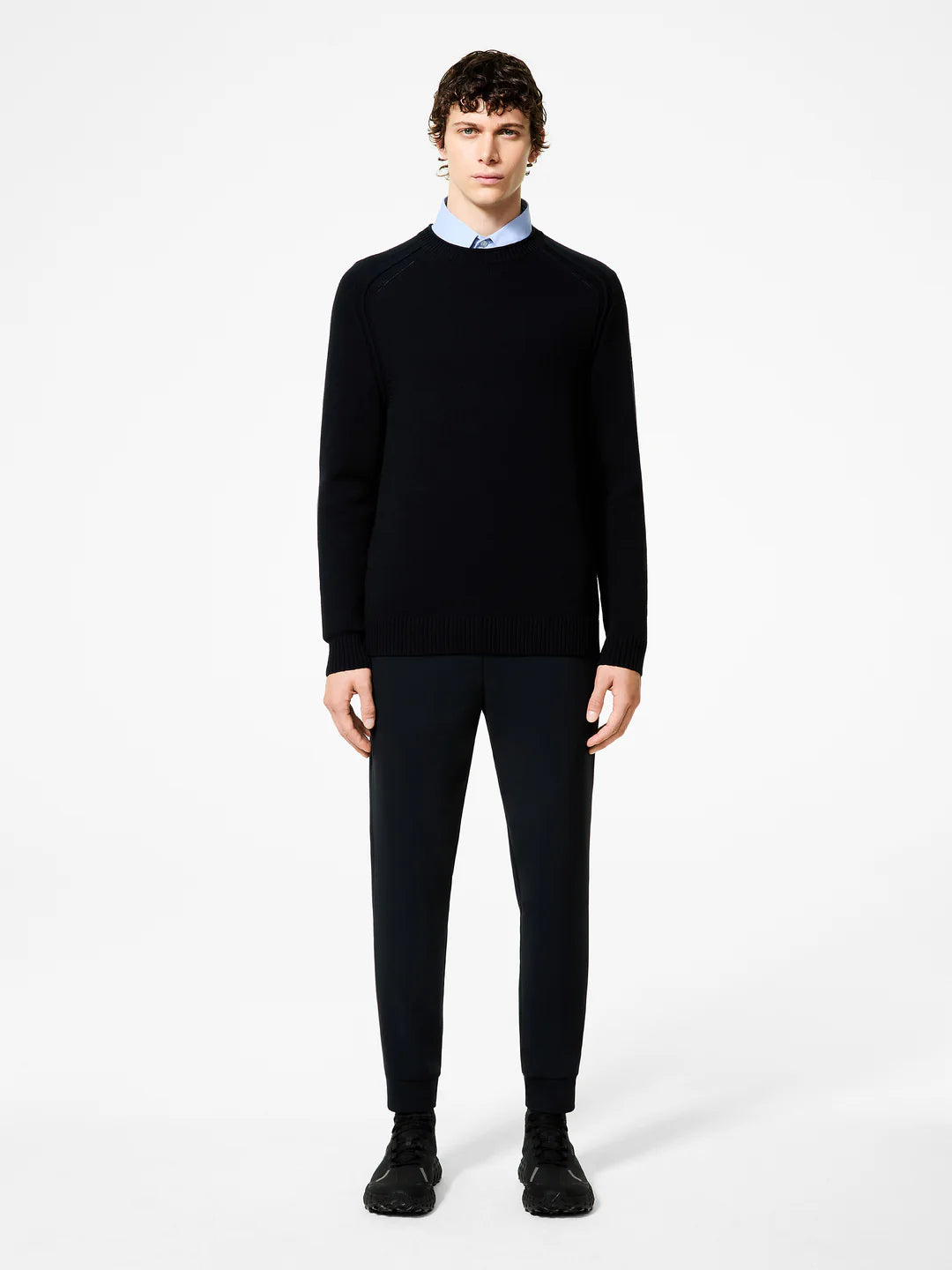 UW5-140 Maglia Cotton Plain Round Blue/Black Man