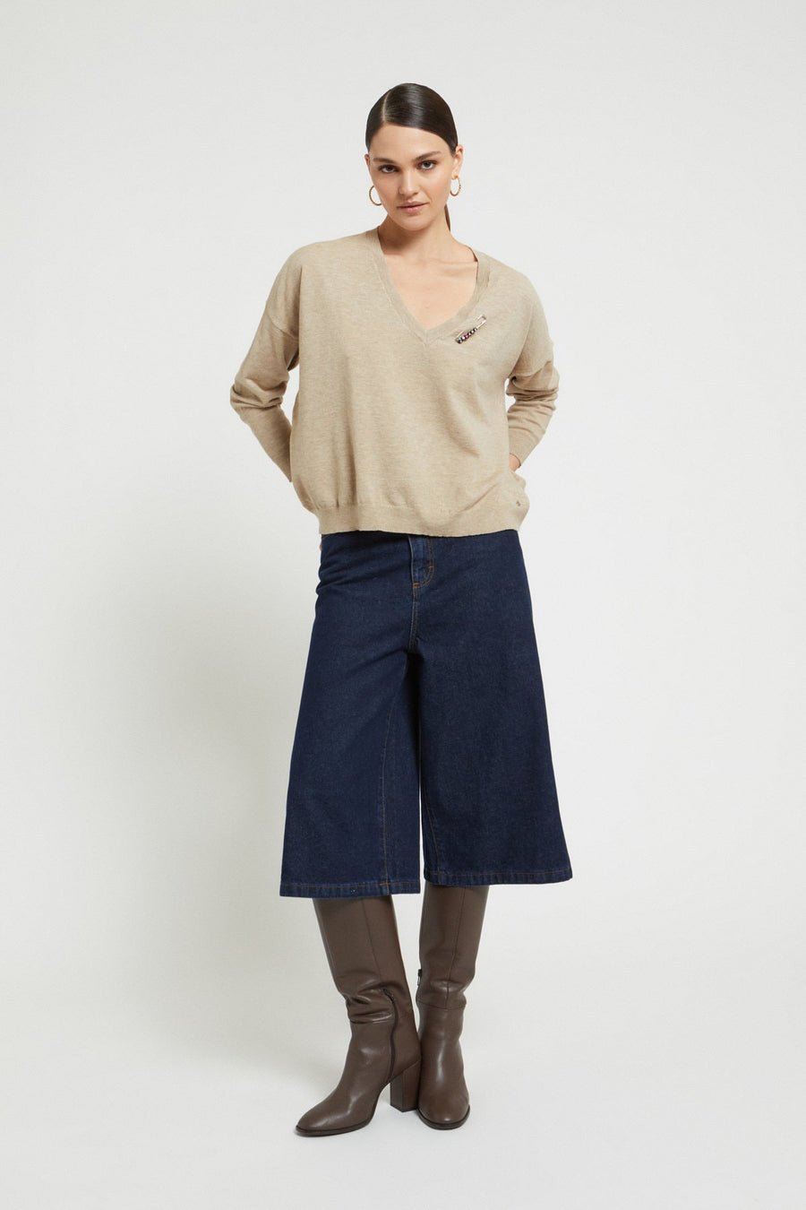W5-DK9213 Maglia con Ricamo Ecru