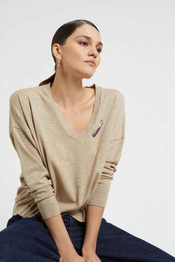 W5-DK9213 Maglia con Ricamo Ecru
