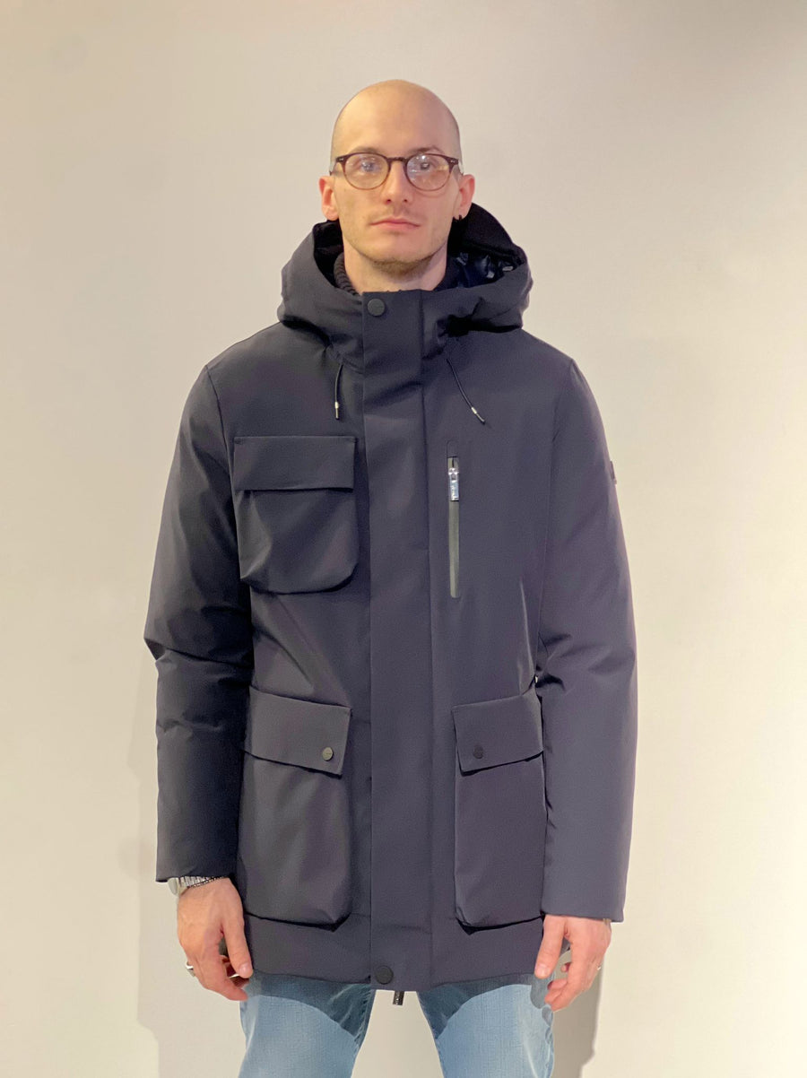 W4-4010 BLOCK Parka Tecnico Cappuccio Blu Man