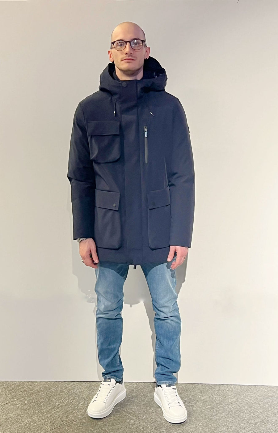 W4-4010 BLOCK Parka Tecnico Cappuccio Blu Man