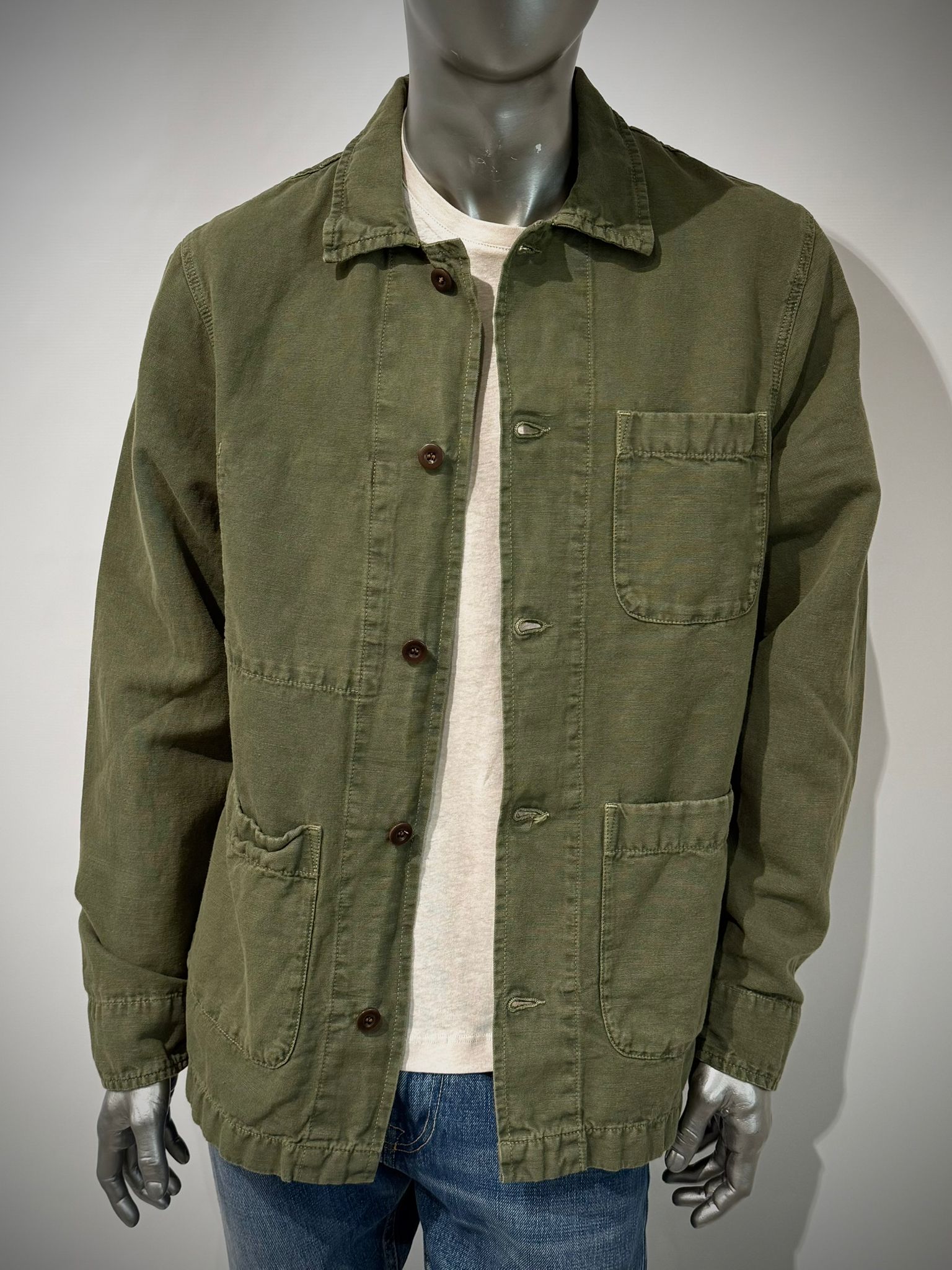 US6-ST.MALO Work Jacket Linen Green Man