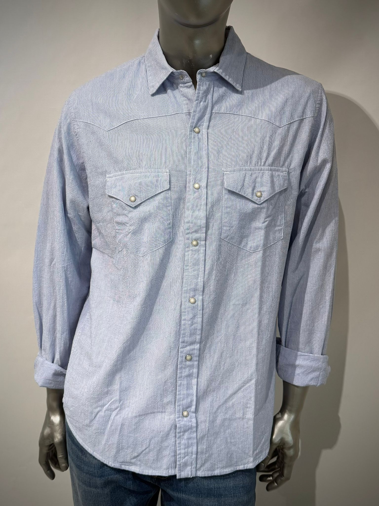 US6-FLAGSTAFF Camicia Seersucker Righe Bianco/Azzurro Man