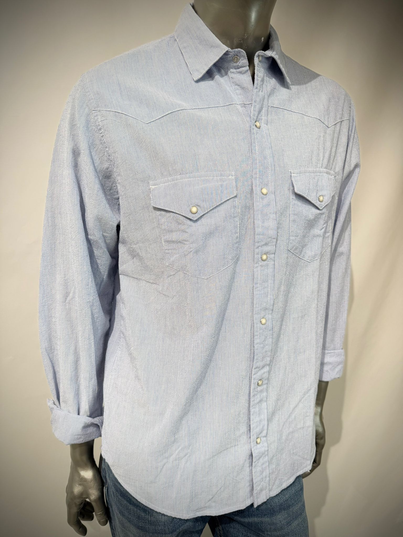 US6-FLAGSTAFF Camicia Seersucker Righe Bianco/Azzurro Man