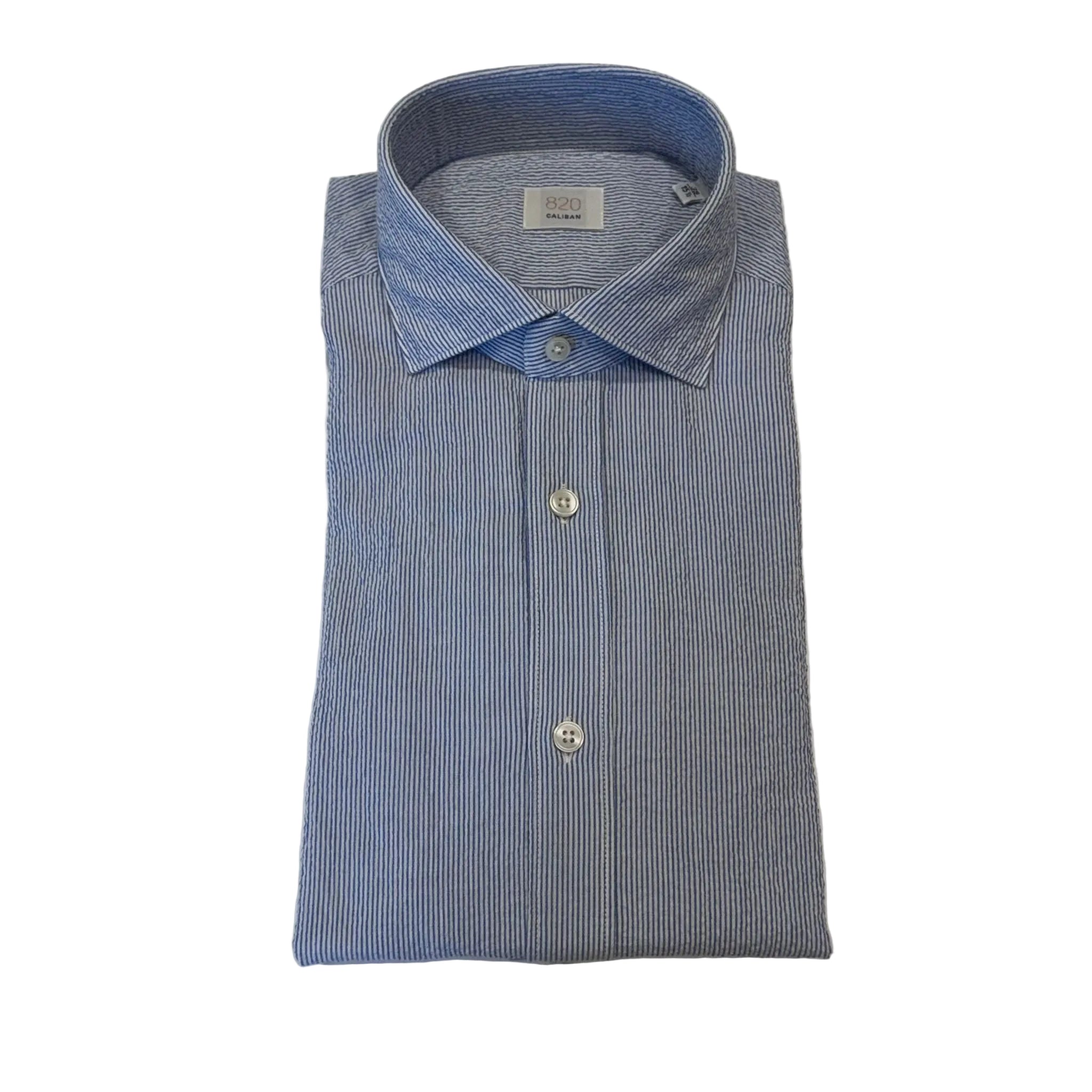 S6-QJ6CUU Camicia Regular Seersucker Riga Bianco/Azzurro Man