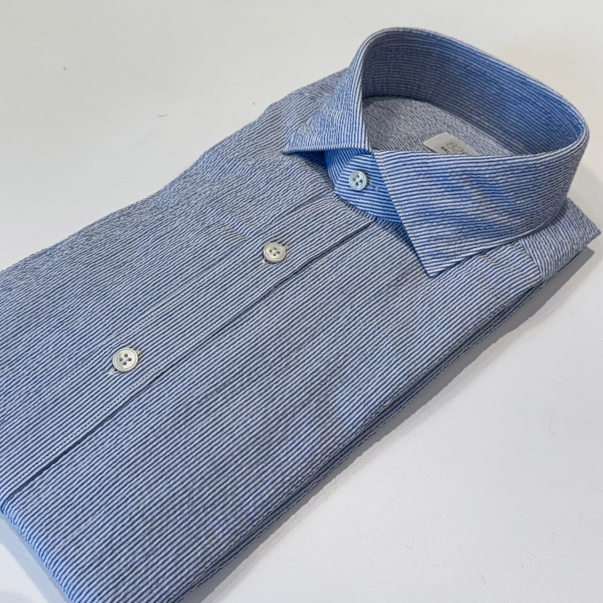 S6-QJ6CUU Camicia Regular Seersucker Riga Bianco/Azzurro Man