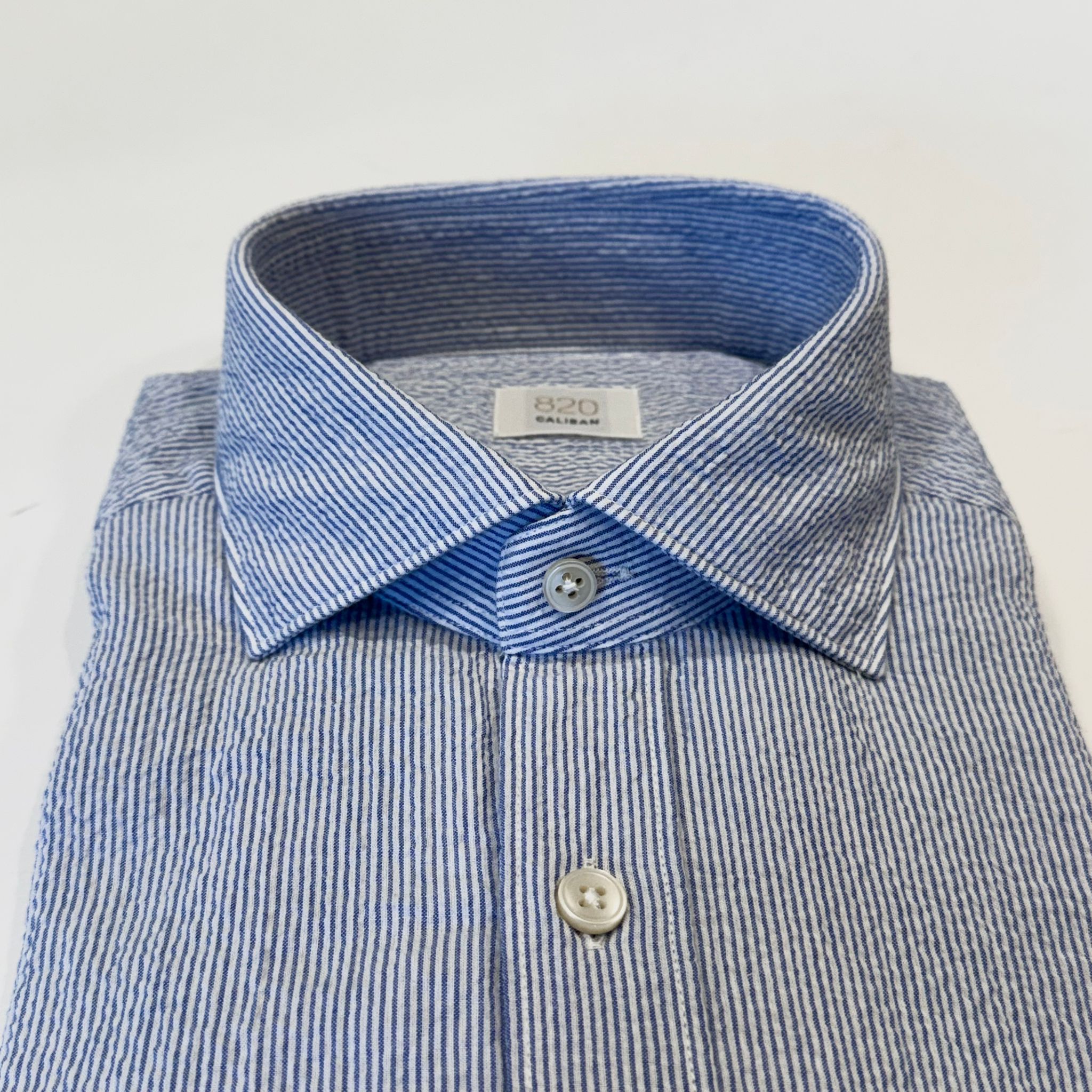 S6-QJ6CUU Camicia Regular Seersucker Riga Bianco/Azzurro Man