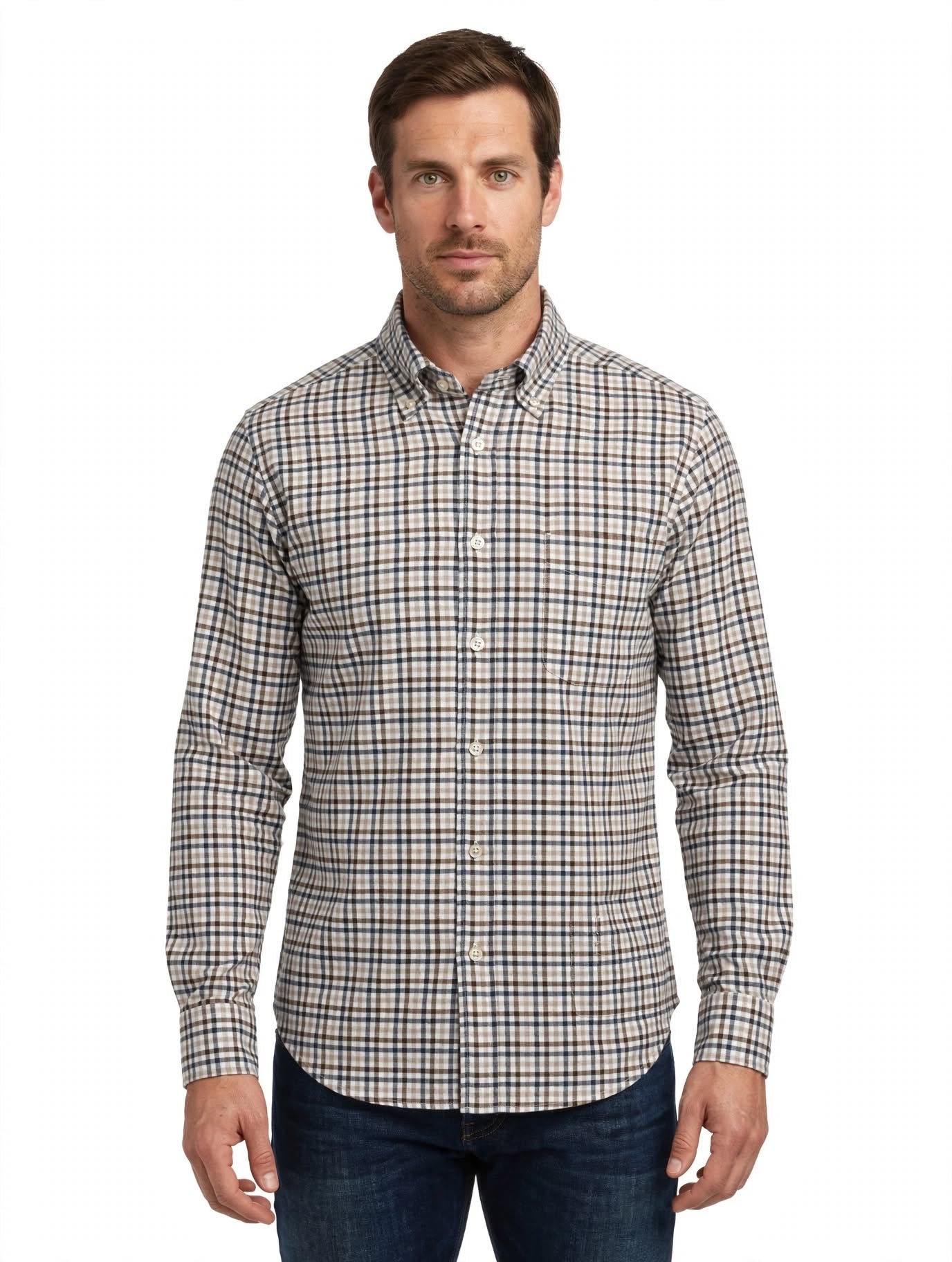W6-RX4CLY Camicia Regular Quadri Beige Man