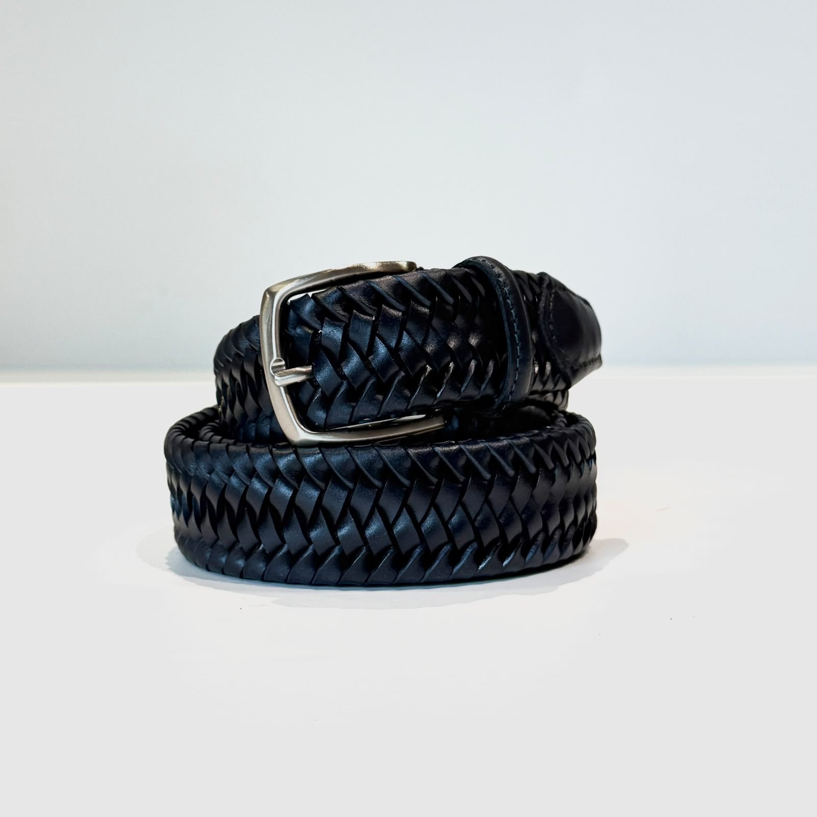 Cintura In Pelle Intrecciata Cerata Blu
