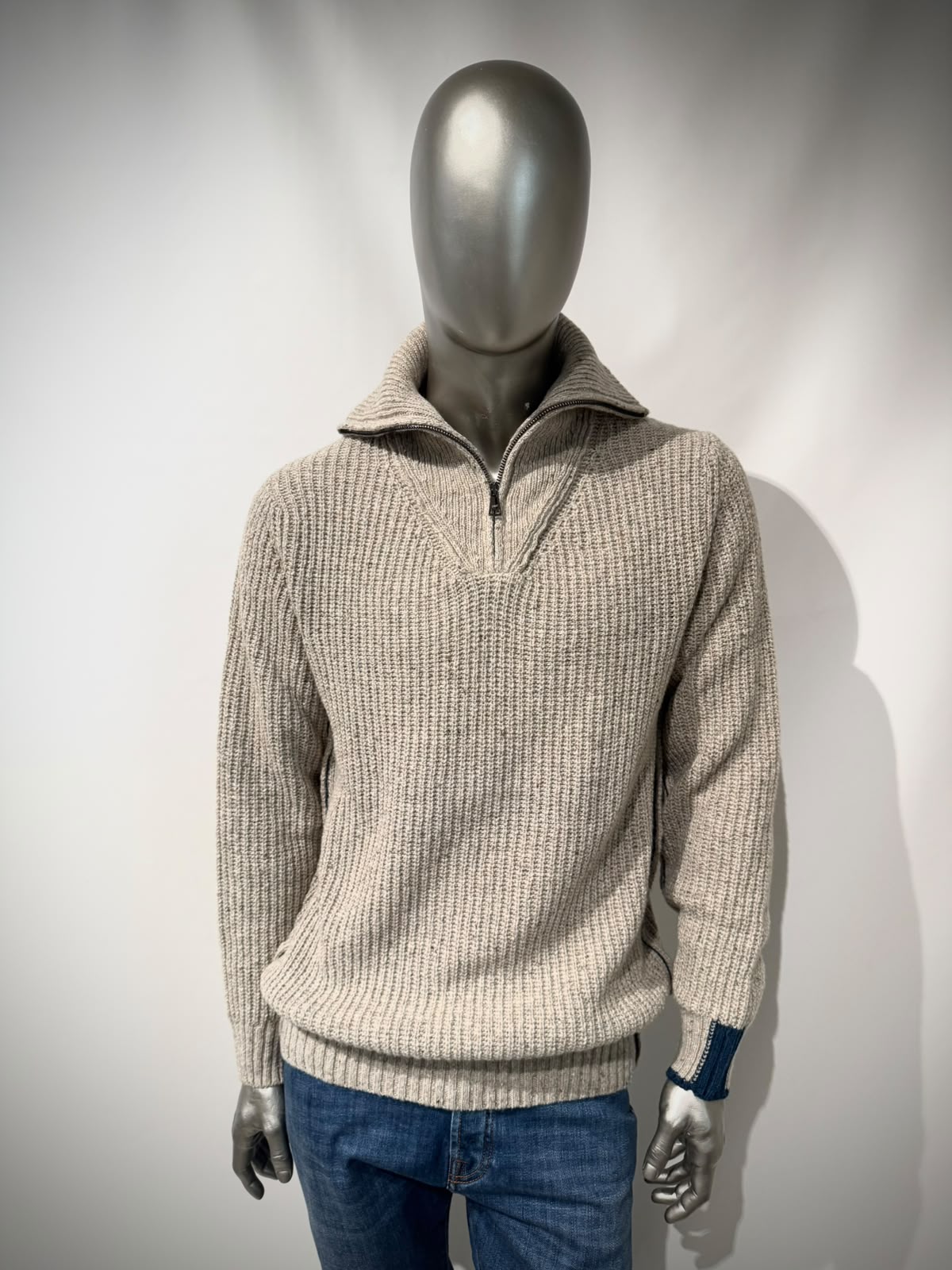 W6-TOMMY Maglia Lupetto Collo Zip Perla Man