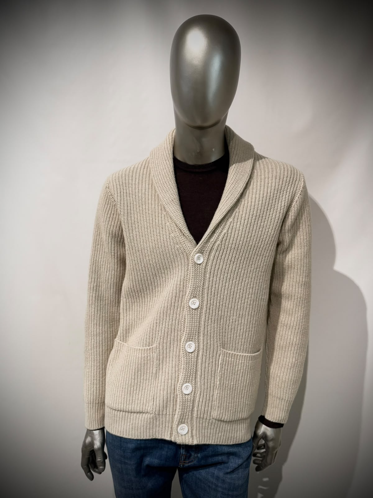 W6-0084 Cardigan Costa Inglese Panna100 Man