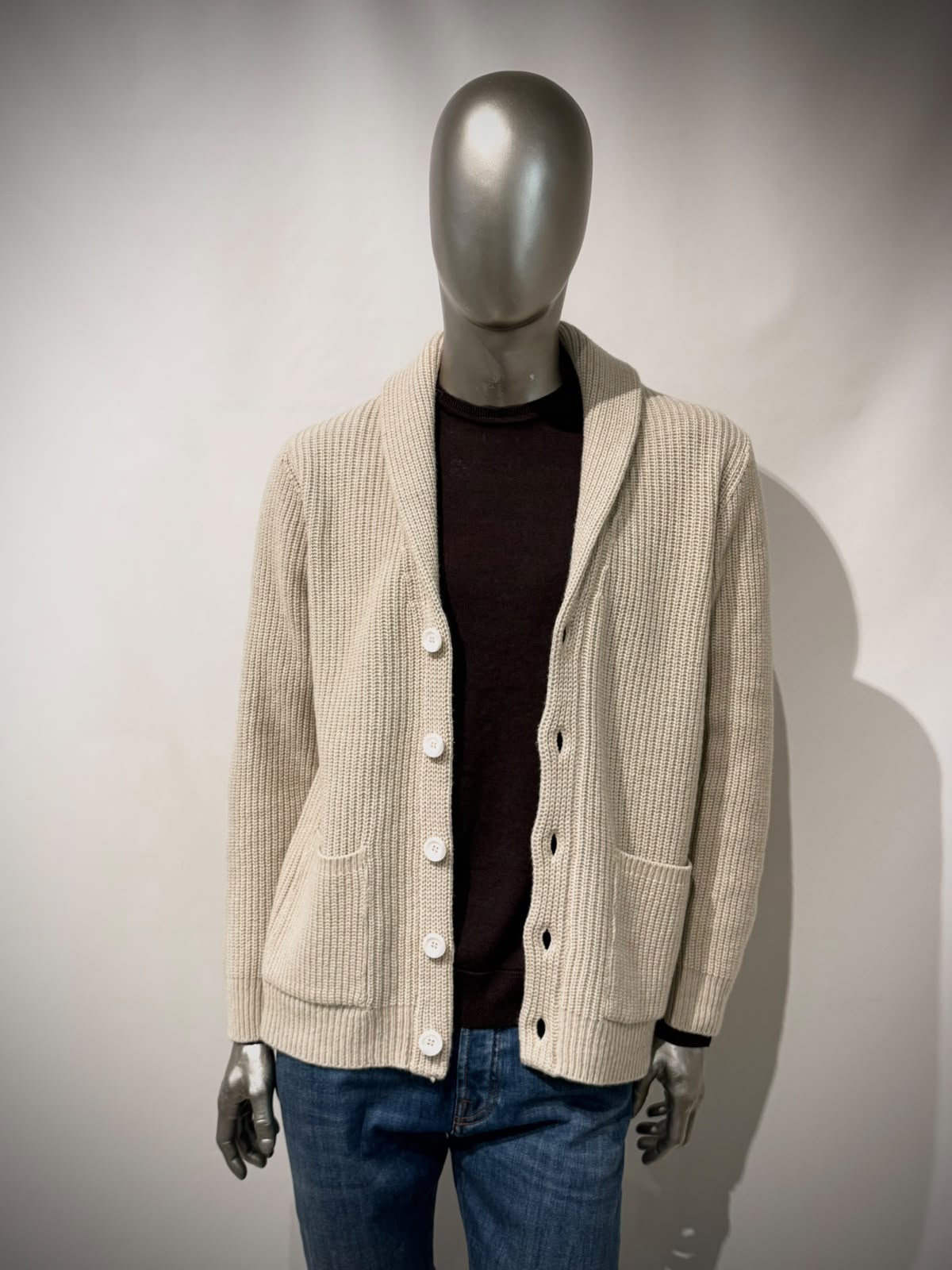 W6-0084 Cardigan Costa Inglese Panna100 Man