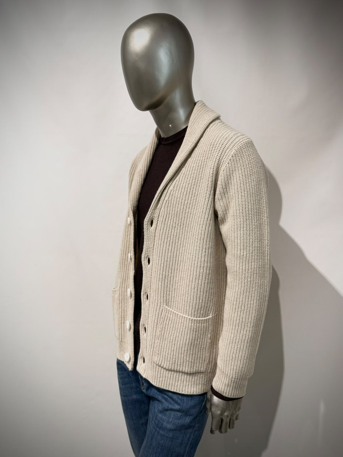 W6-0084 Cardigan Costa Inglese Panna100 Man