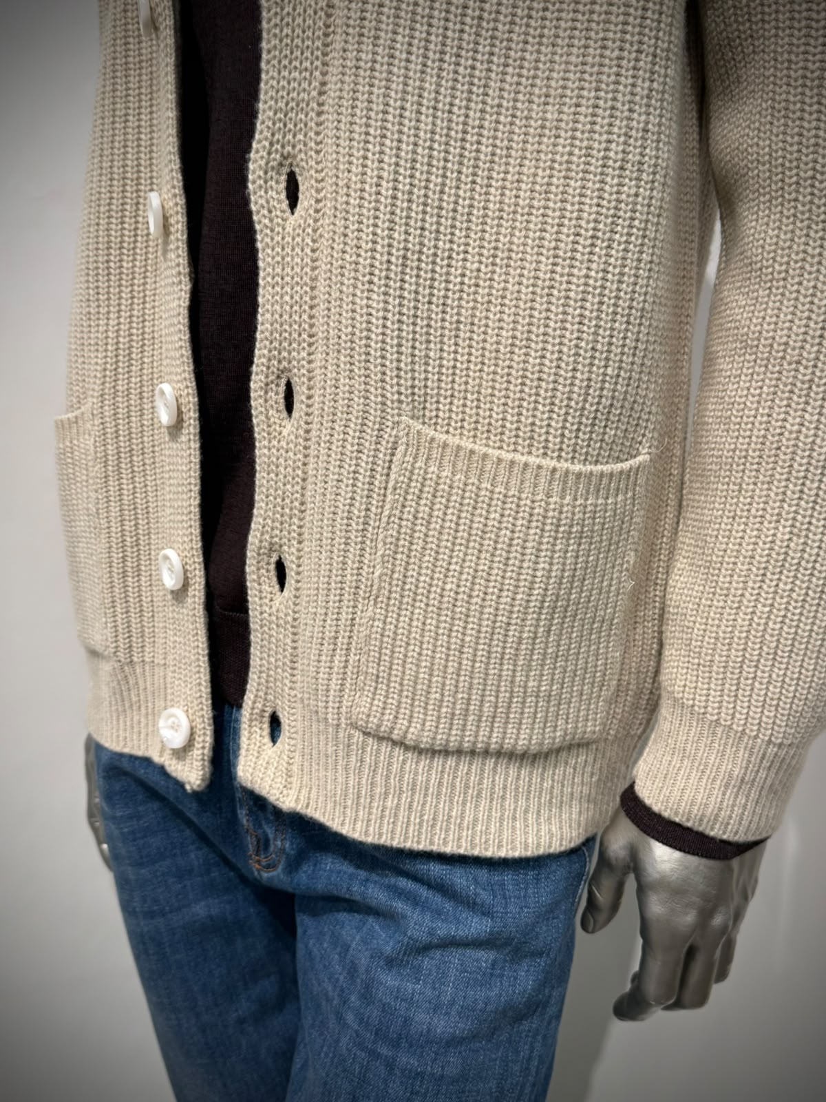 W6-0084 Cardigan Costa Inglese Panna100 Man