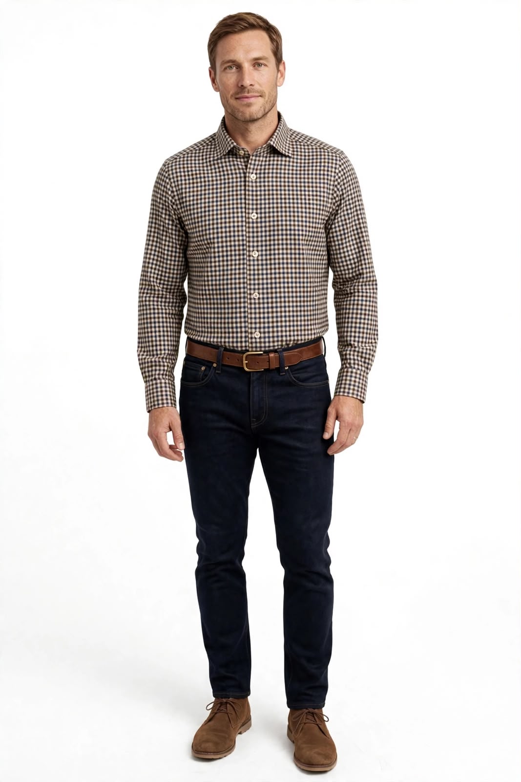 W6-T7GCUR Camicia Regular Quadri Blu/Marrone Man