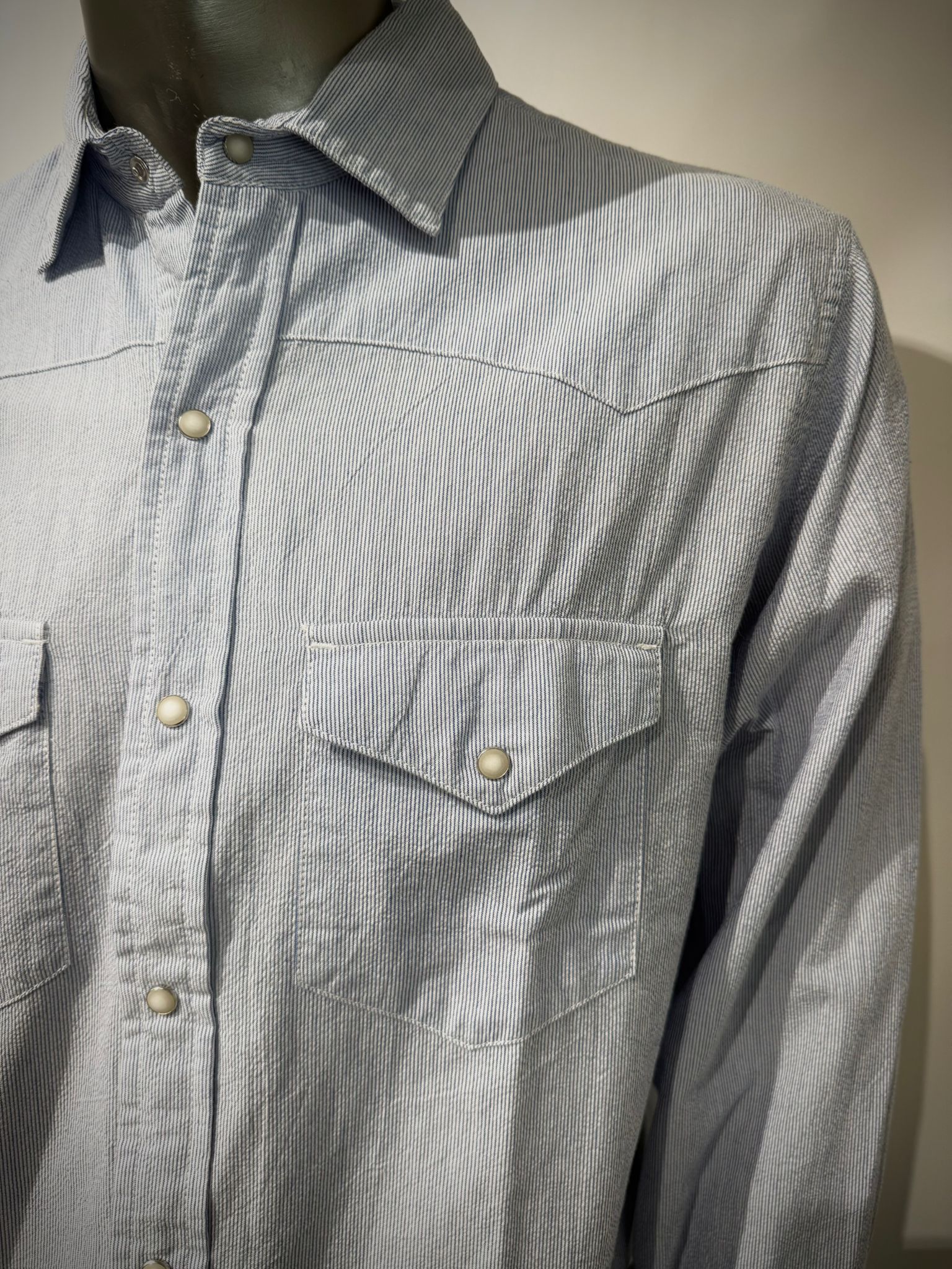 US6-FLAGSTAFF Camicia Seersucker Righe Bianco/Azzurro Man