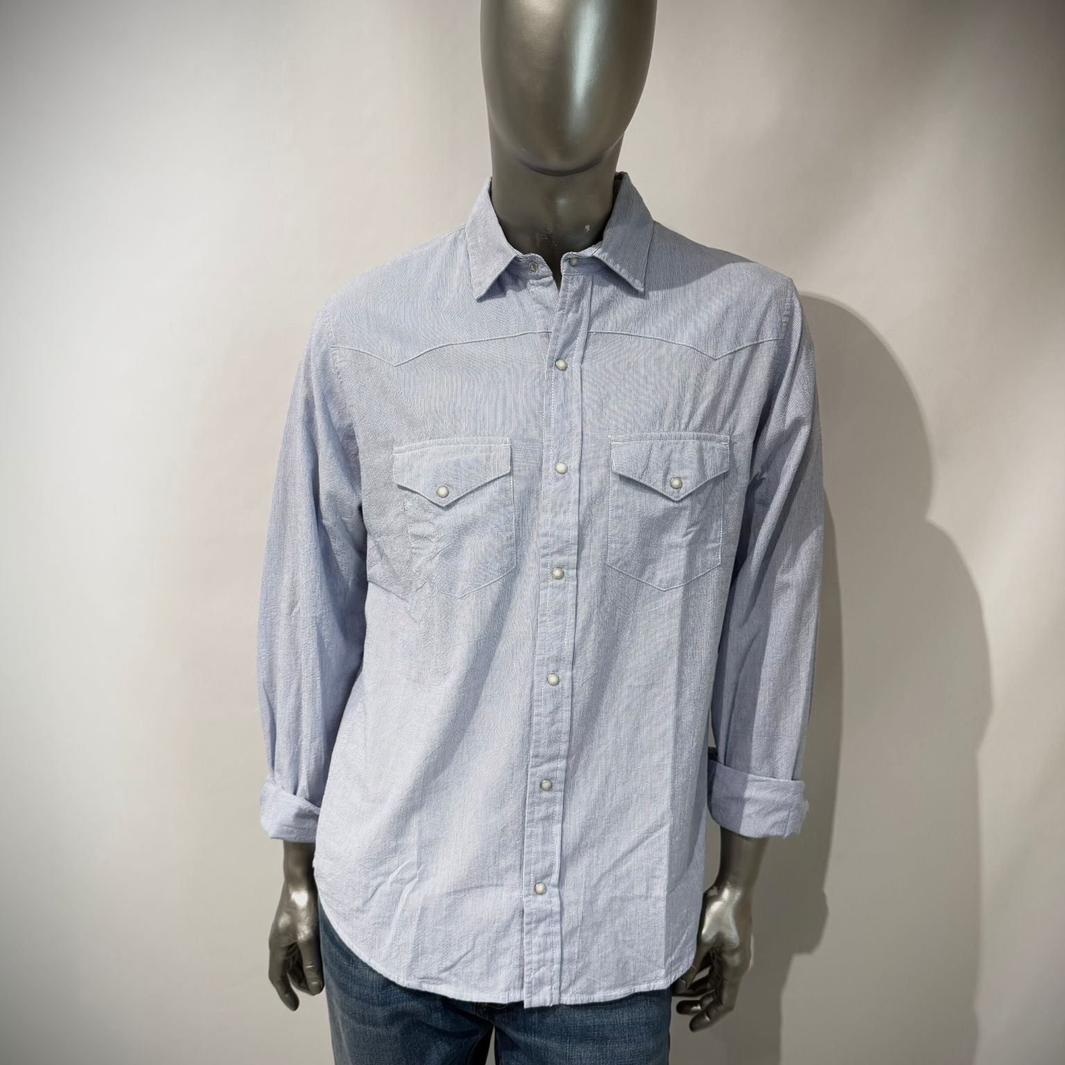 US6-FLAGSTAFF Camicia Seersucker Righe Bianco/Azzurro Man