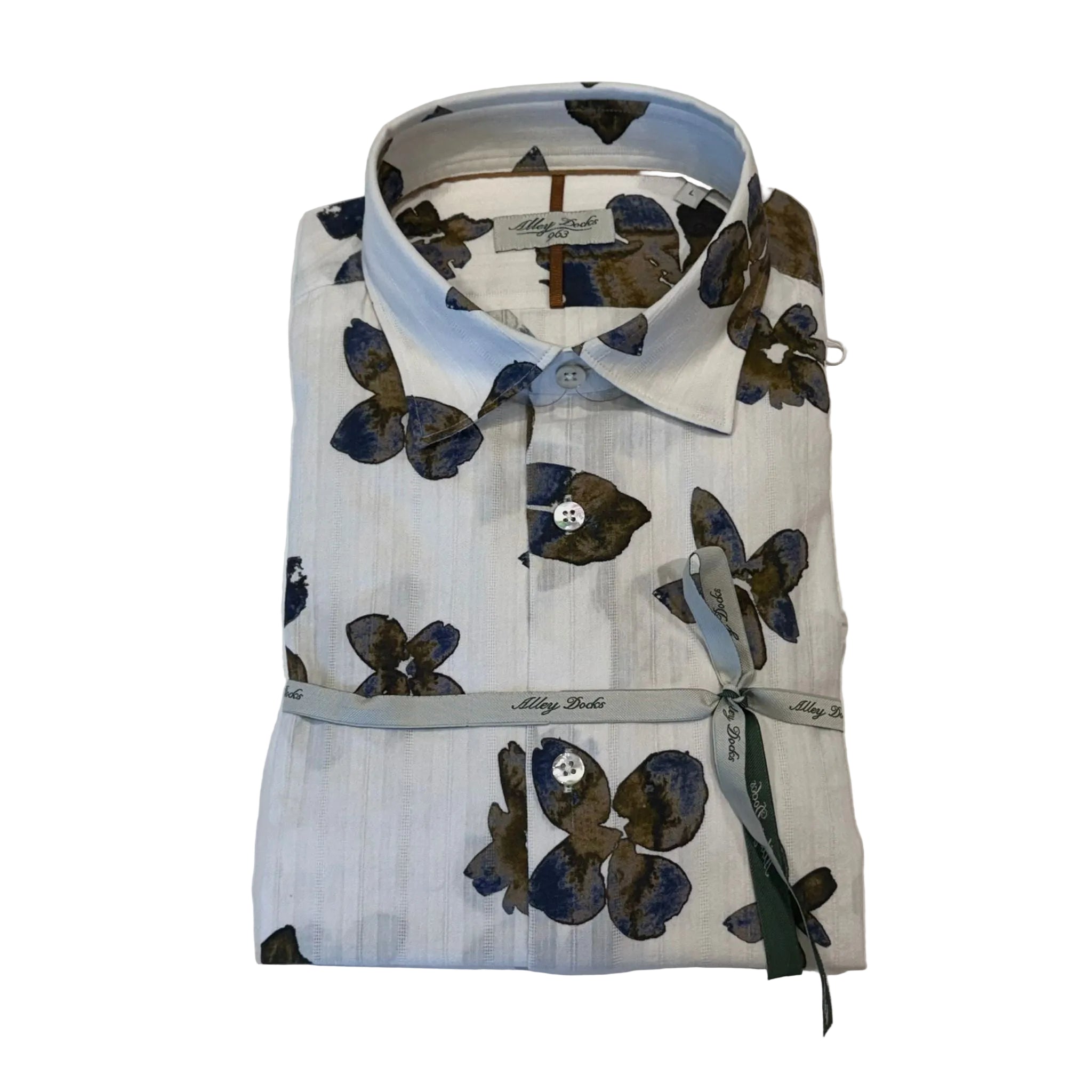 S6-4203 Camicia Jacqard Fiori Blu Brown Man