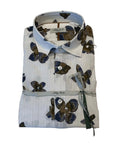 S6-4203 Camicia Jacqard Fiori Blu Brown Man
