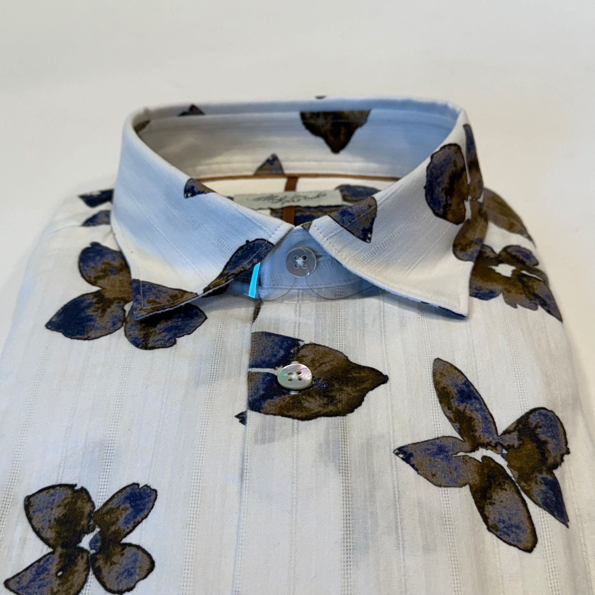 S6-4203 Camicia Jacqard Fiori Blu Brown Man