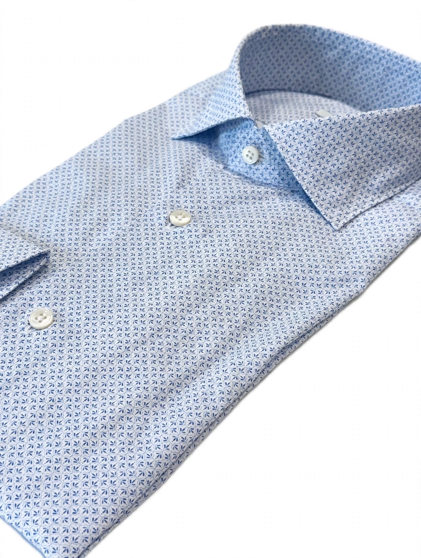 W6-UTHCUR Camicia Regular Microfantasia Azzurro Man