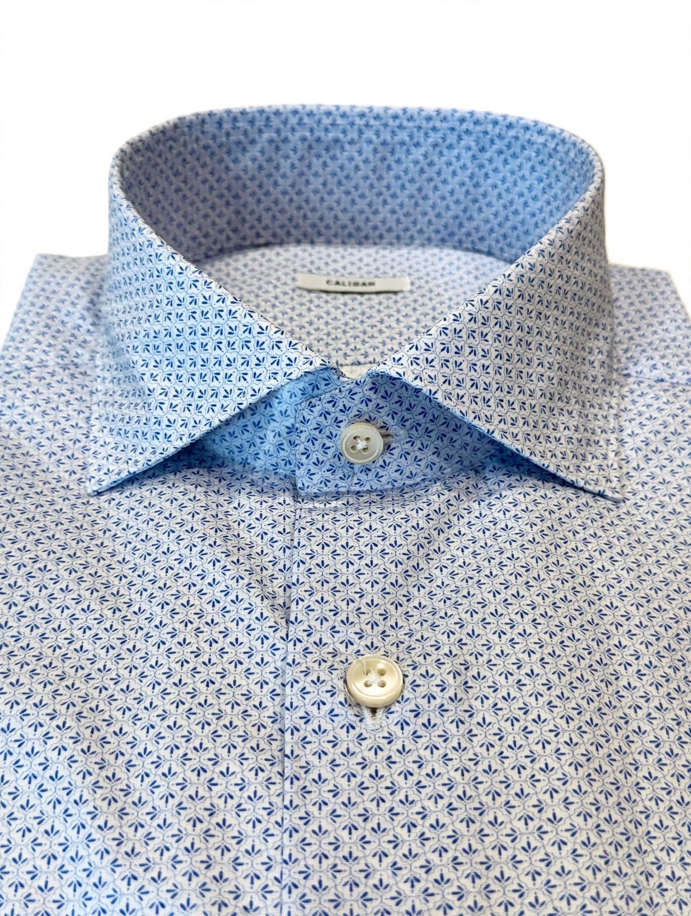 W6-UTHCUR Camicia Regular Microfantasia Azzurro Man