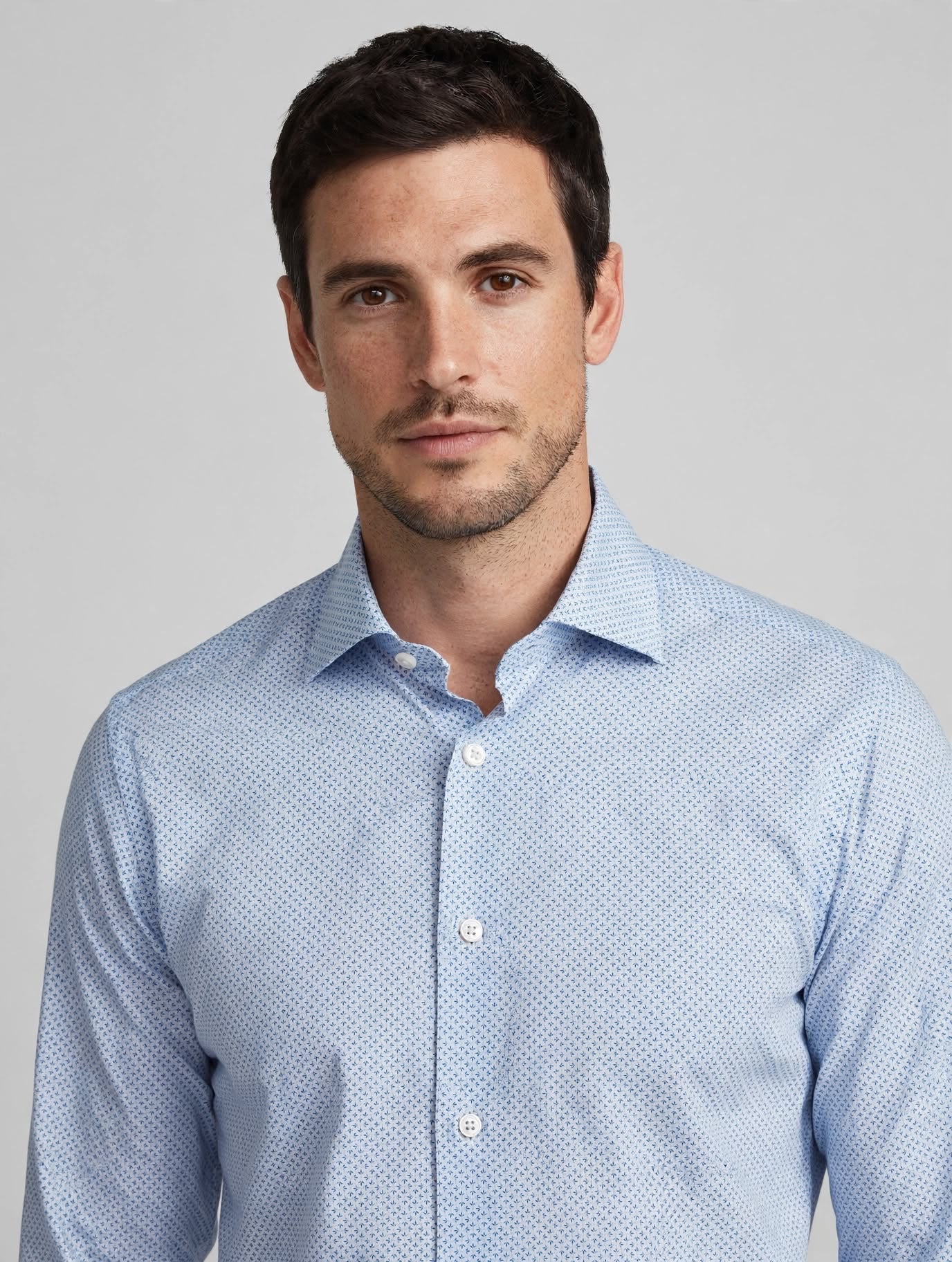 W6-UTHCUR Camicia Regular Fantasia Azzurra Man