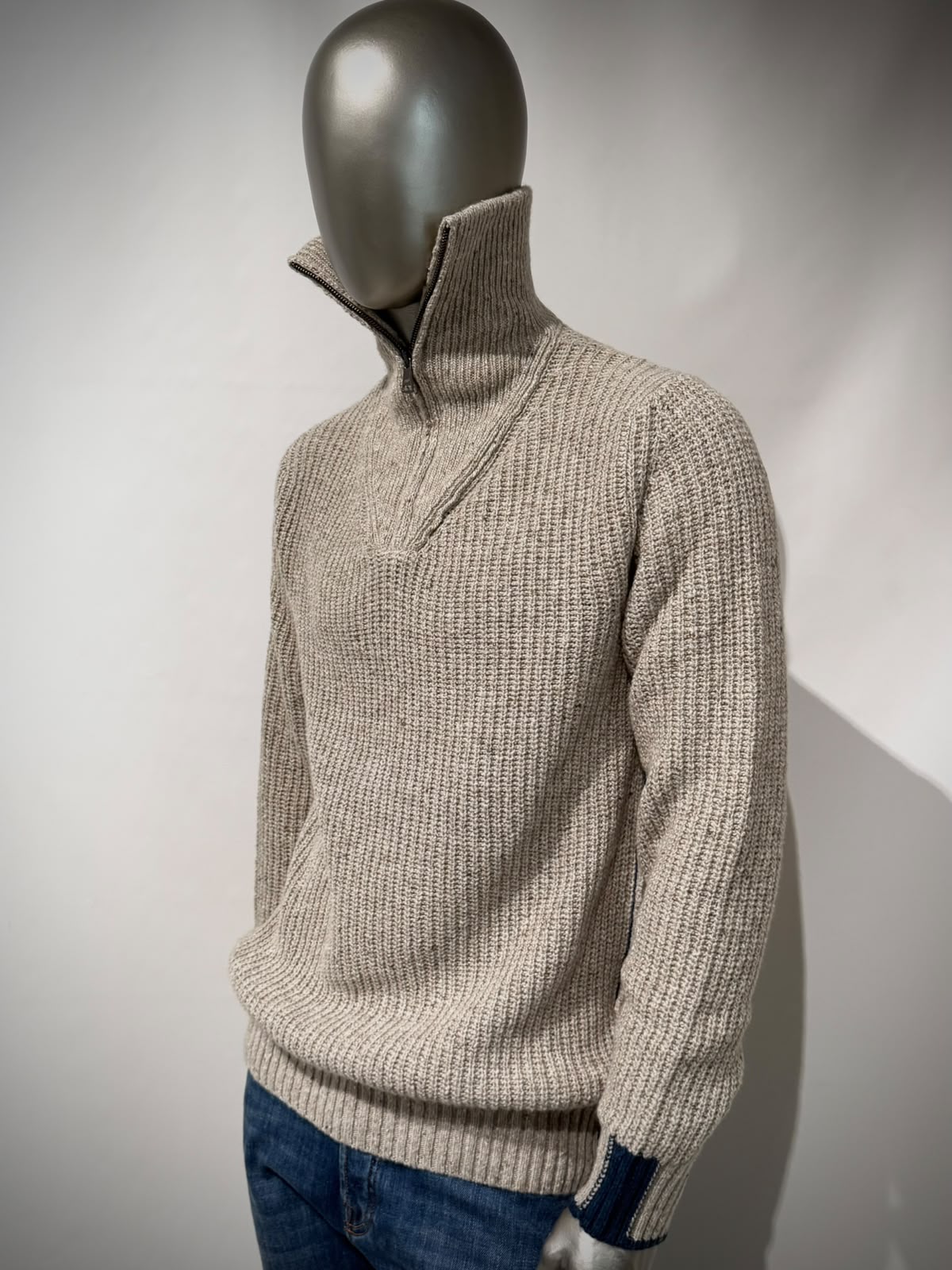 W6-TOMMY Maglia Lupetto Collo Zip Perla Man