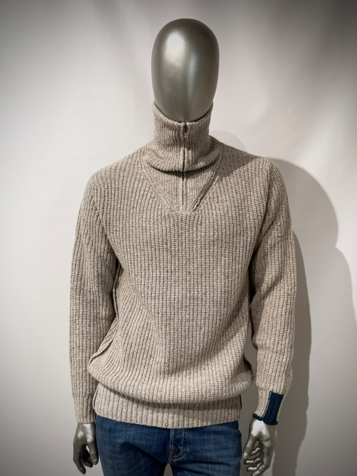 W6-TOMMY Maglia Lupetto Collo Zip Perla Man