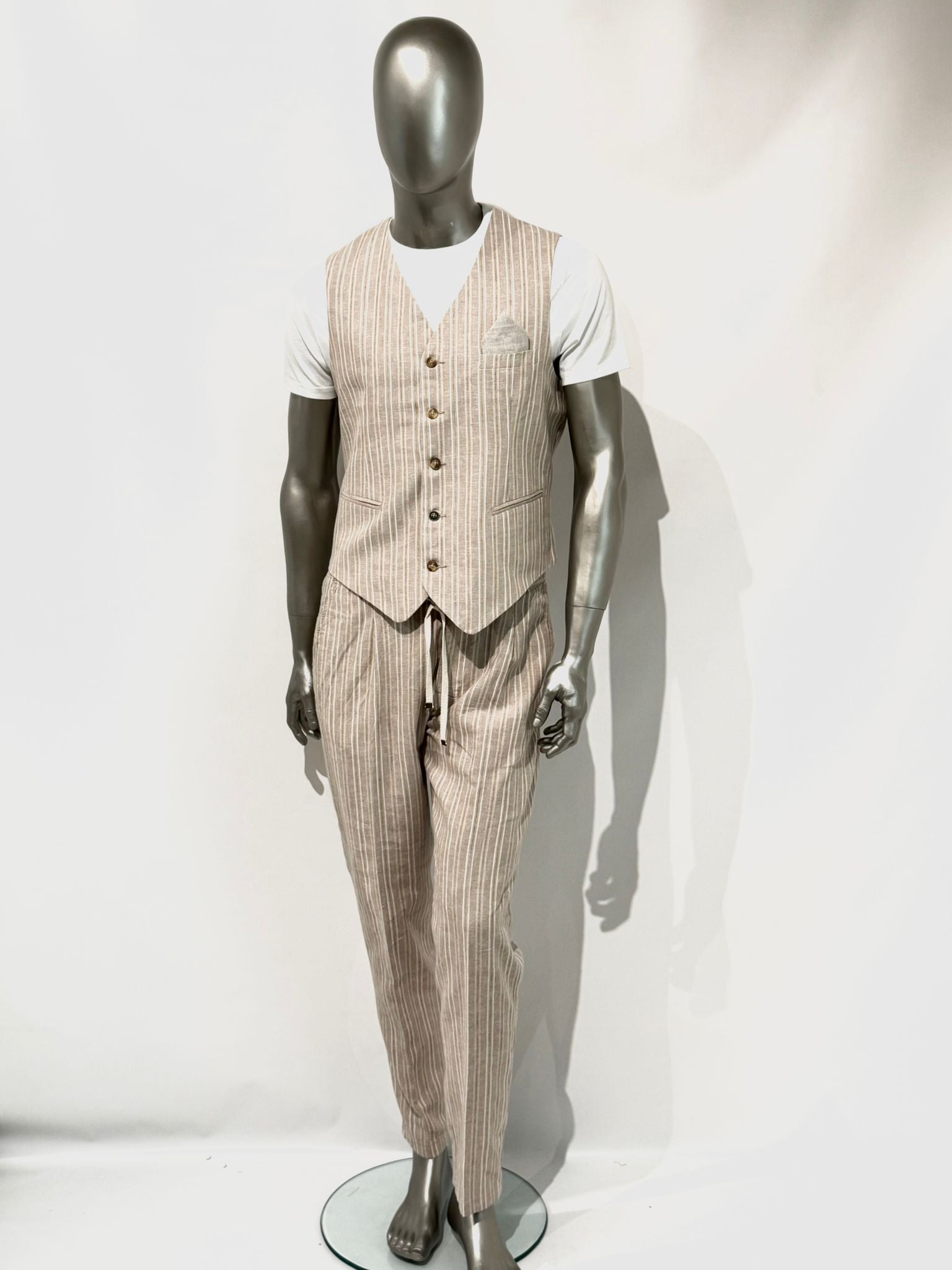 S5-1435 Pantalone Lino E Cotone Beige Man