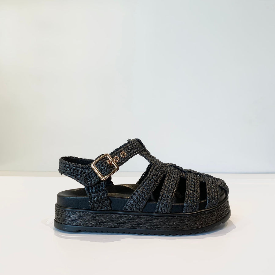 S4-201-30 Sandalo Ragnetto Raffia Black